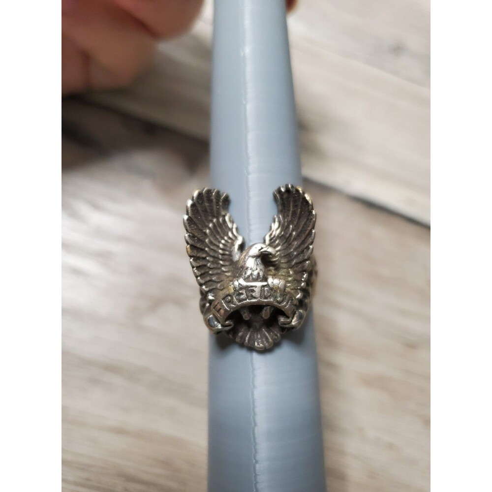 Vintage 1985 G&S Freedom Eagle Biker Ring Size 12 Made in USA Freedom Banner